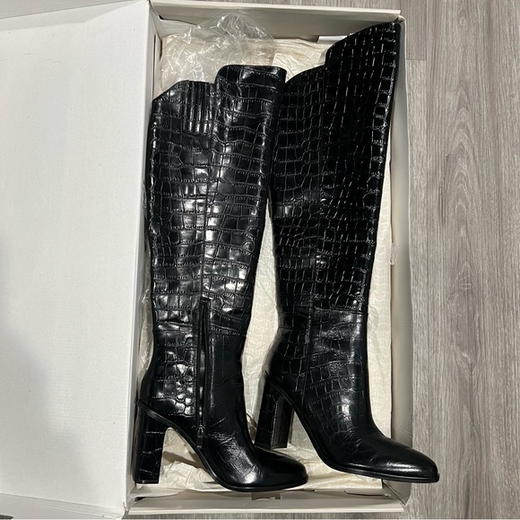 Marc Fisher Shoes - Marc Fisher Black Croc-Embossed Over the Knee Boots- Unella